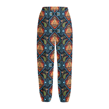 Indian Floral Paisley Pattern Print Fleece Lined Knit Pants