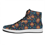 Indian Floral Paisley Pattern Print High Top Leather Sneakers