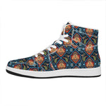 Indian Floral Paisley Pattern Print High Top Leather Sneakers