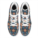Indian Floral Paisley Pattern Print High Top Leather Sneakers