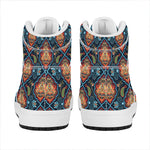Indian Floral Paisley Pattern Print High Top Leather Sneakers