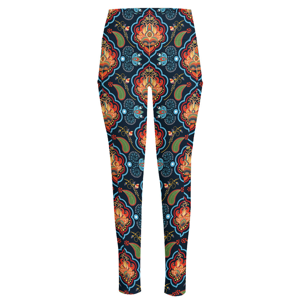 Indian Floral Paisley Pattern Print High-Waisted Pocket Leggings
