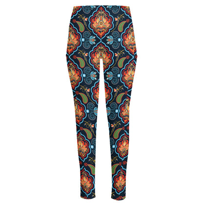 Indian Floral Paisley Pattern Print High-Waisted Pocket Leggings