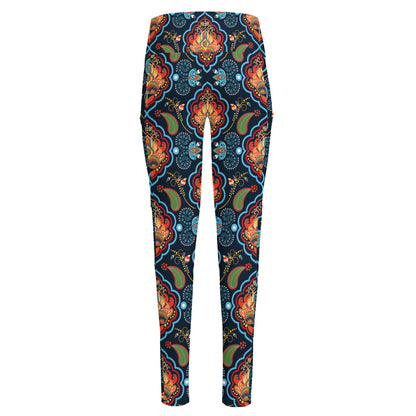 Indian Floral Paisley Pattern Print High-Waisted Pocket Leggings