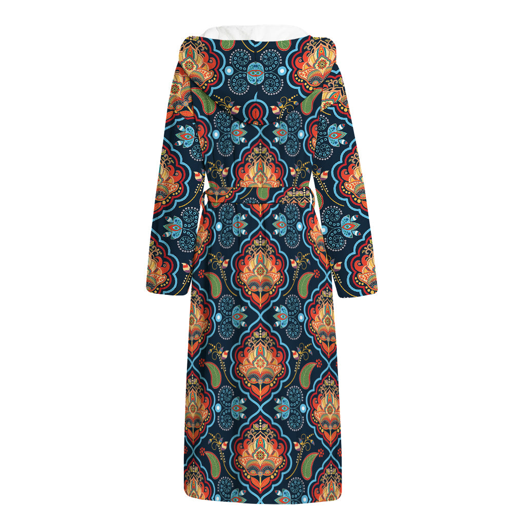 Indian Floral Paisley Pattern Print Hooded Bathrobe