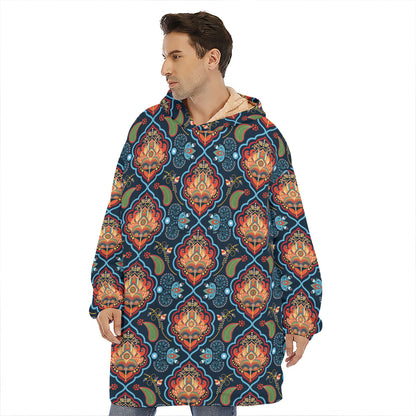 Indian Floral Paisley Pattern Print Hoodie Blanket