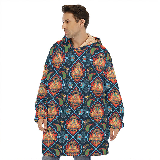 Indian Floral Paisley Pattern Print Hoodie Blanket