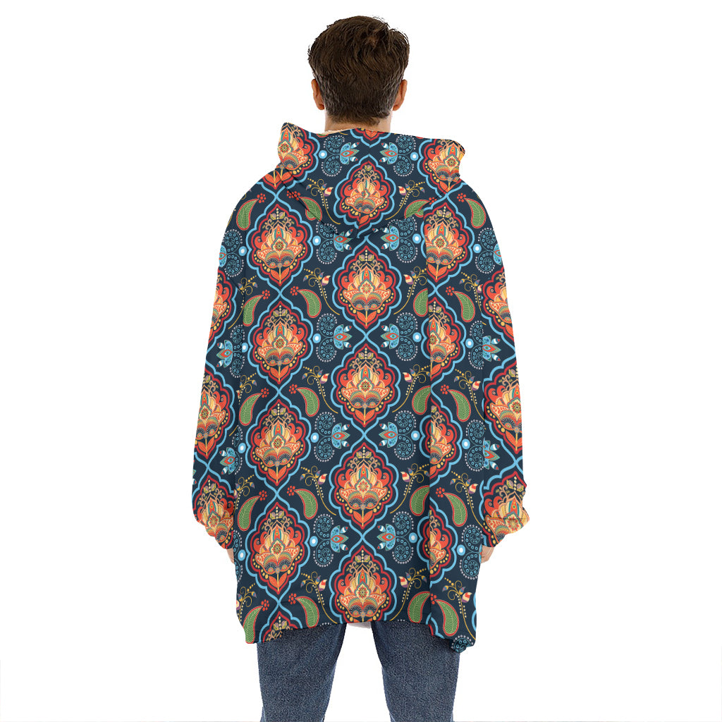 Indian Floral Paisley Pattern Print Hoodie Blanket