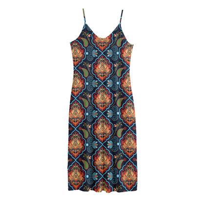Indian Floral Paisley Pattern Print Jersey Midi Cami Dress