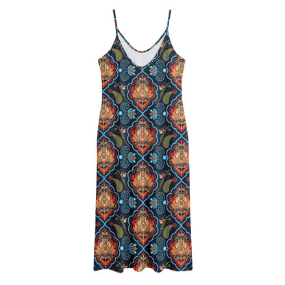 Indian Floral Paisley Pattern Print Jersey Midi Cami Dress