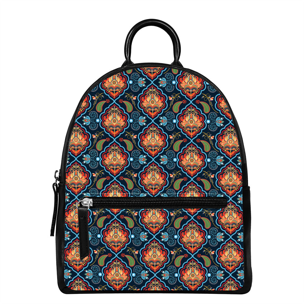 Indian Floral Paisley Pattern Print Leather Backpack