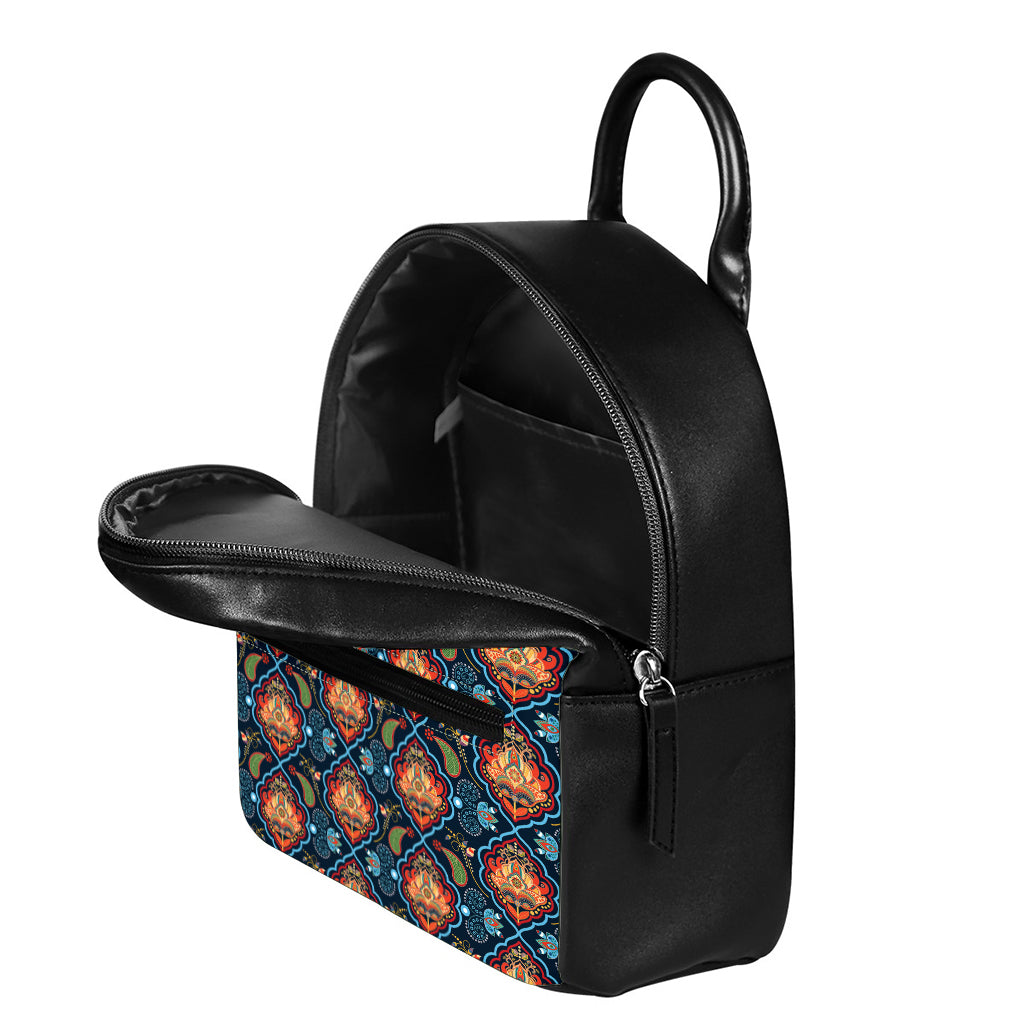Indian Floral Paisley Pattern Print Leather Backpack
