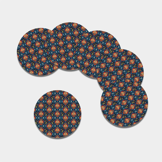 Indian Floral Paisley Pattern Print Leather Coaster Set