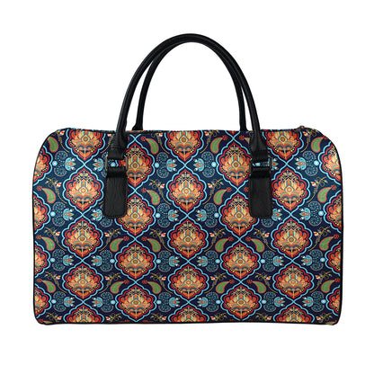 Indian Floral Paisley Pattern Print Leather Duffle Bag