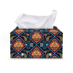 Indian Floral Paisley Pattern Print Leather Tissue Box Cover