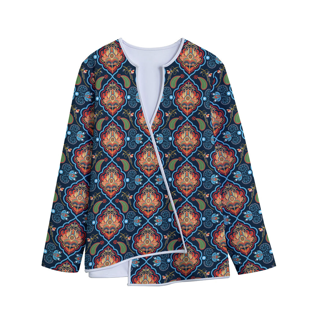 Indian Floral Paisley Pattern Print Long Sleeve Short Coat