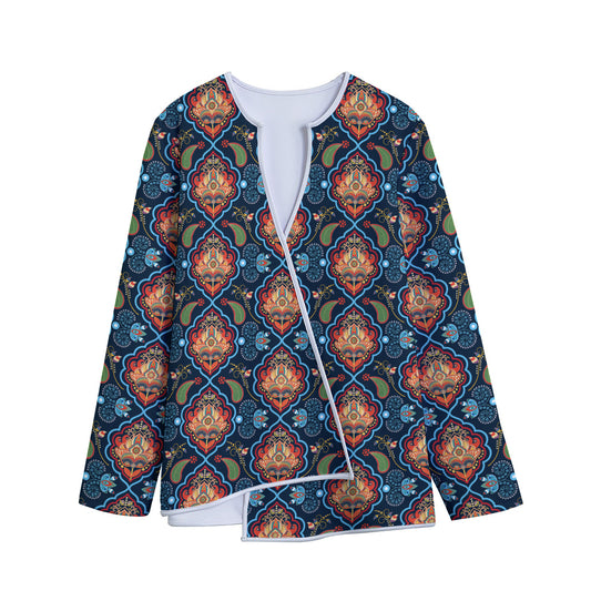 Indian Floral Paisley Pattern Print Long Sleeve Short Coat