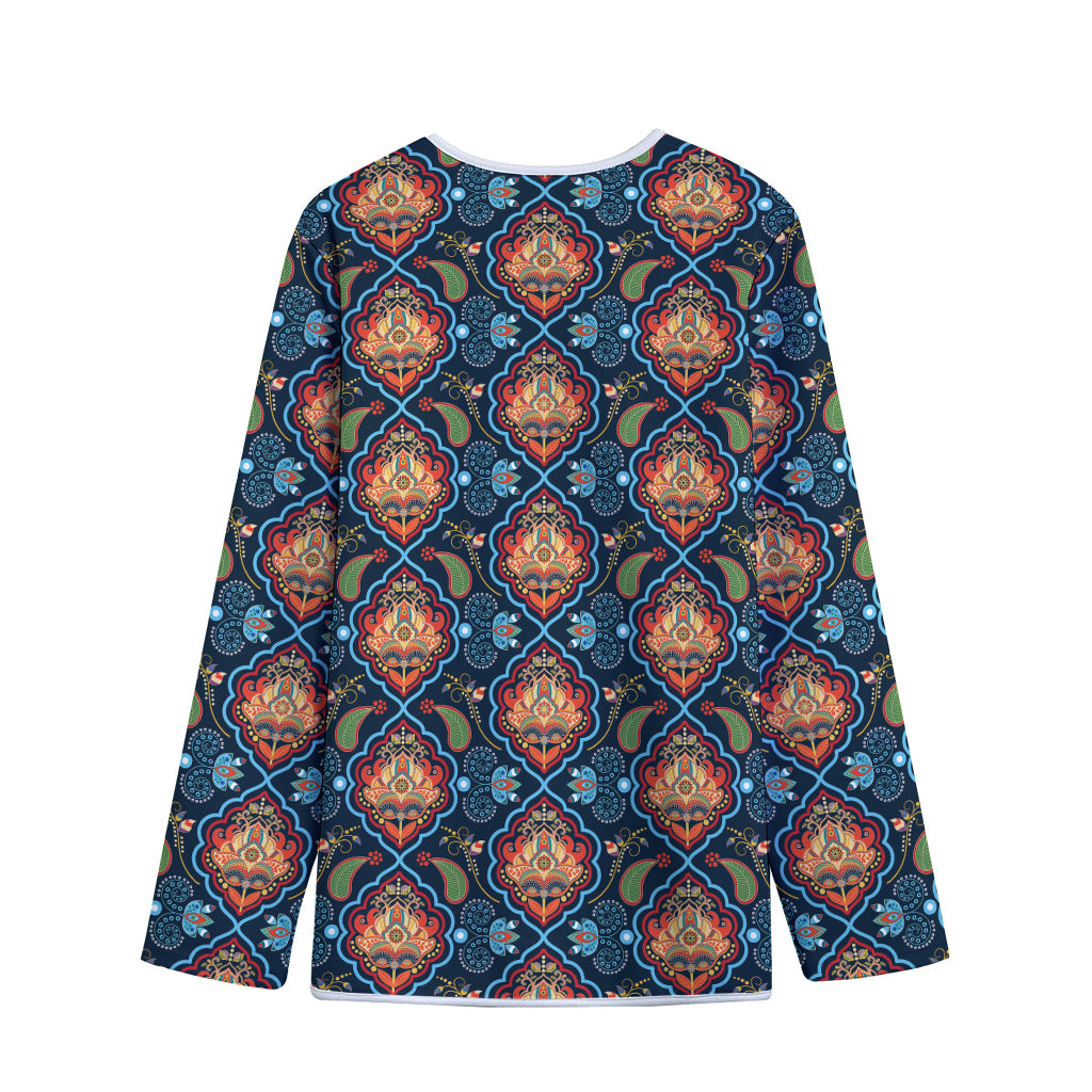 Indian Floral Paisley Pattern Print Long Sleeve Short Coat