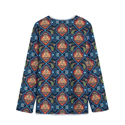 Indian Floral Paisley Pattern Print Long Sleeve Short Coat