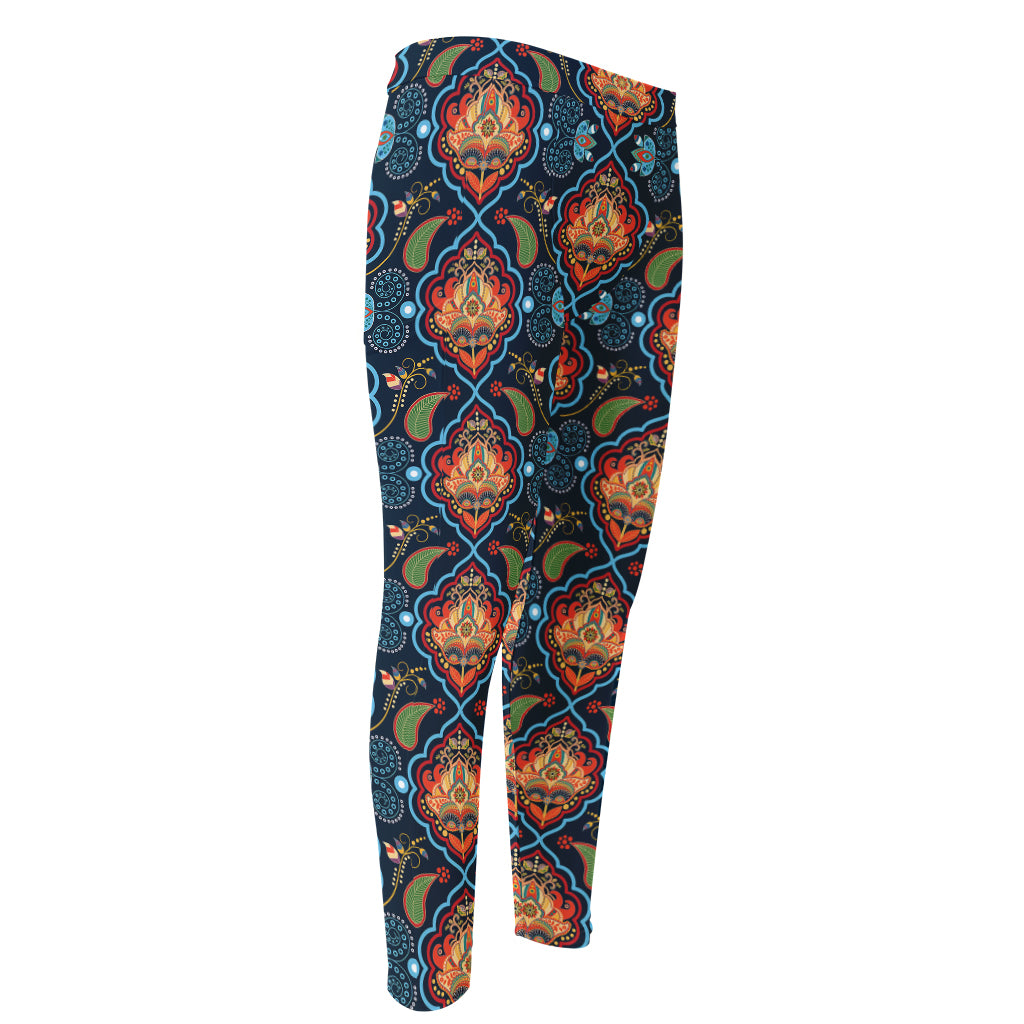 Indian Floral Paisley Pattern Print Men's Compression Pants