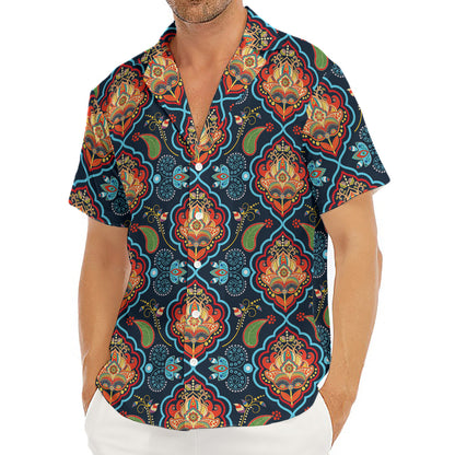 Indian Floral Paisley Pattern Print Men's Deep V-Neck Shirt