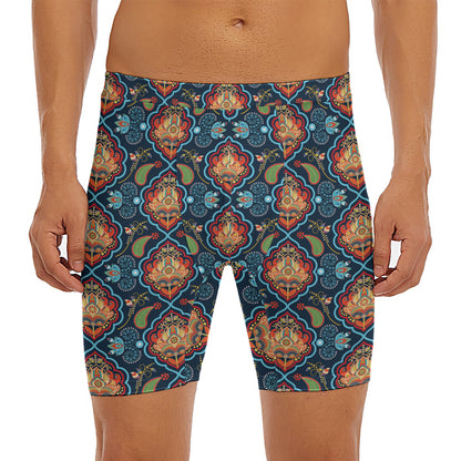 Indian Floral Paisley Pattern Print Men's Long Boxer Briefs