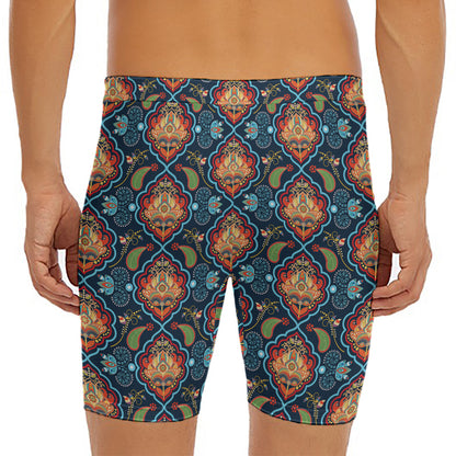 Indian Floral Paisley Pattern Print Men's Long Boxer Briefs