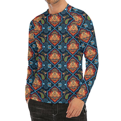 Indian Floral Paisley Pattern Print Men's Long Sleeve Rash Guard