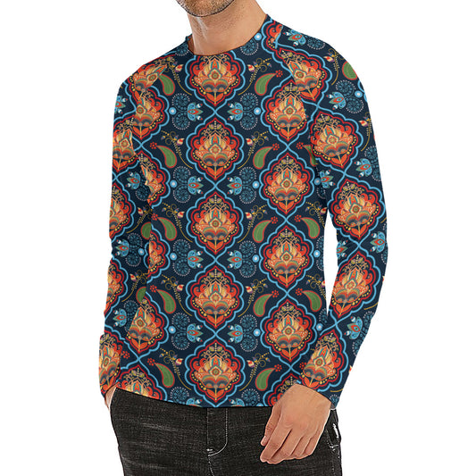 Indian Floral Paisley Pattern Print Men's Long Sleeve Rash Guard