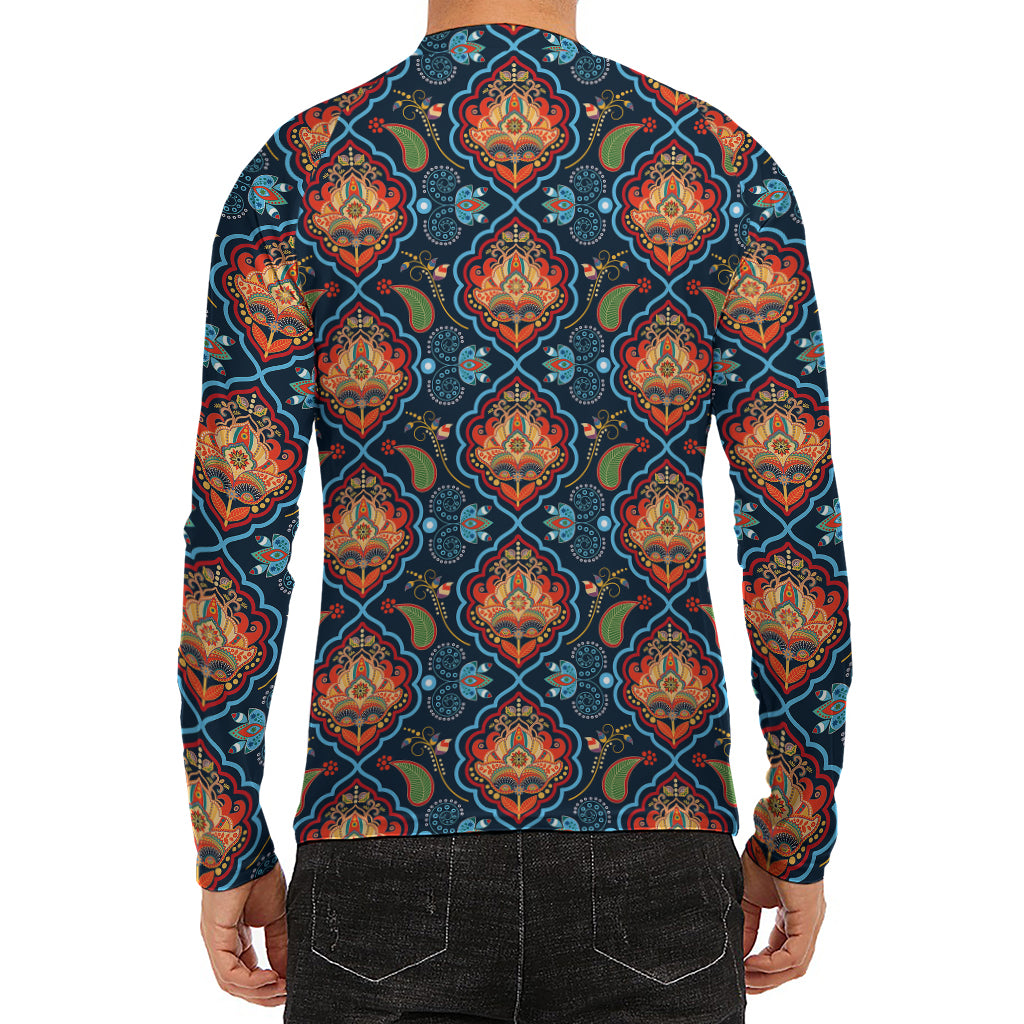Indian Floral Paisley Pattern Print Men's Long Sleeve Rash Guard
