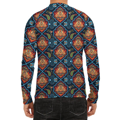 Indian Floral Paisley Pattern Print Men's Long Sleeve Rash Guard