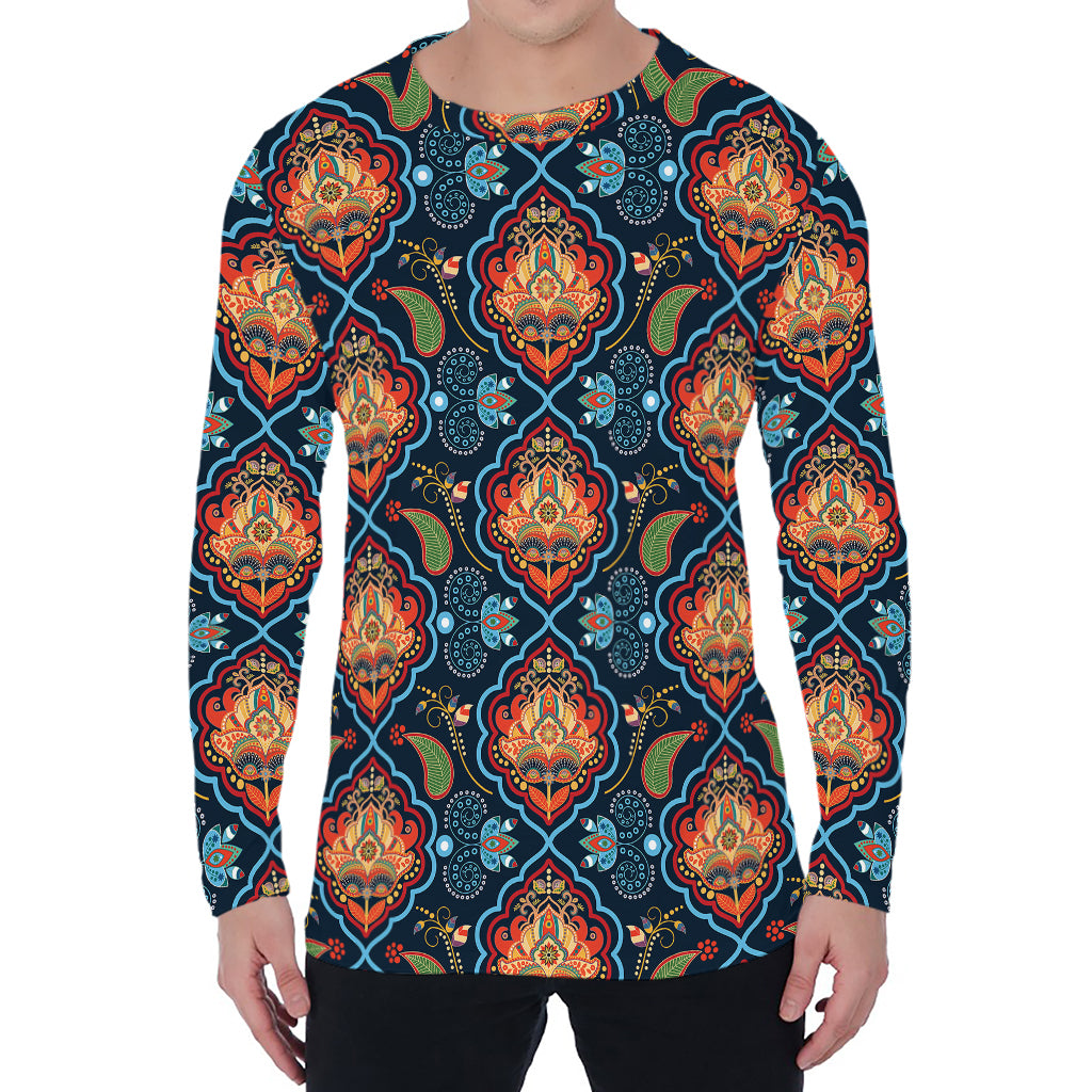 Indian Floral Paisley Pattern Print Men's Long Sleeve T-Shirt