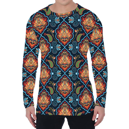 Indian Floral Paisley Pattern Print Men's Long Sleeve T-Shirt