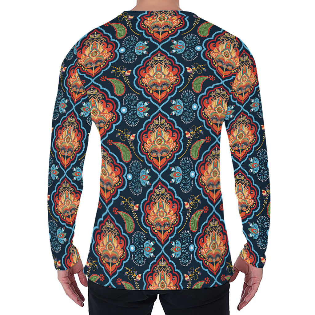 Indian Floral Paisley Pattern Print Men's Long Sleeve T-Shirt