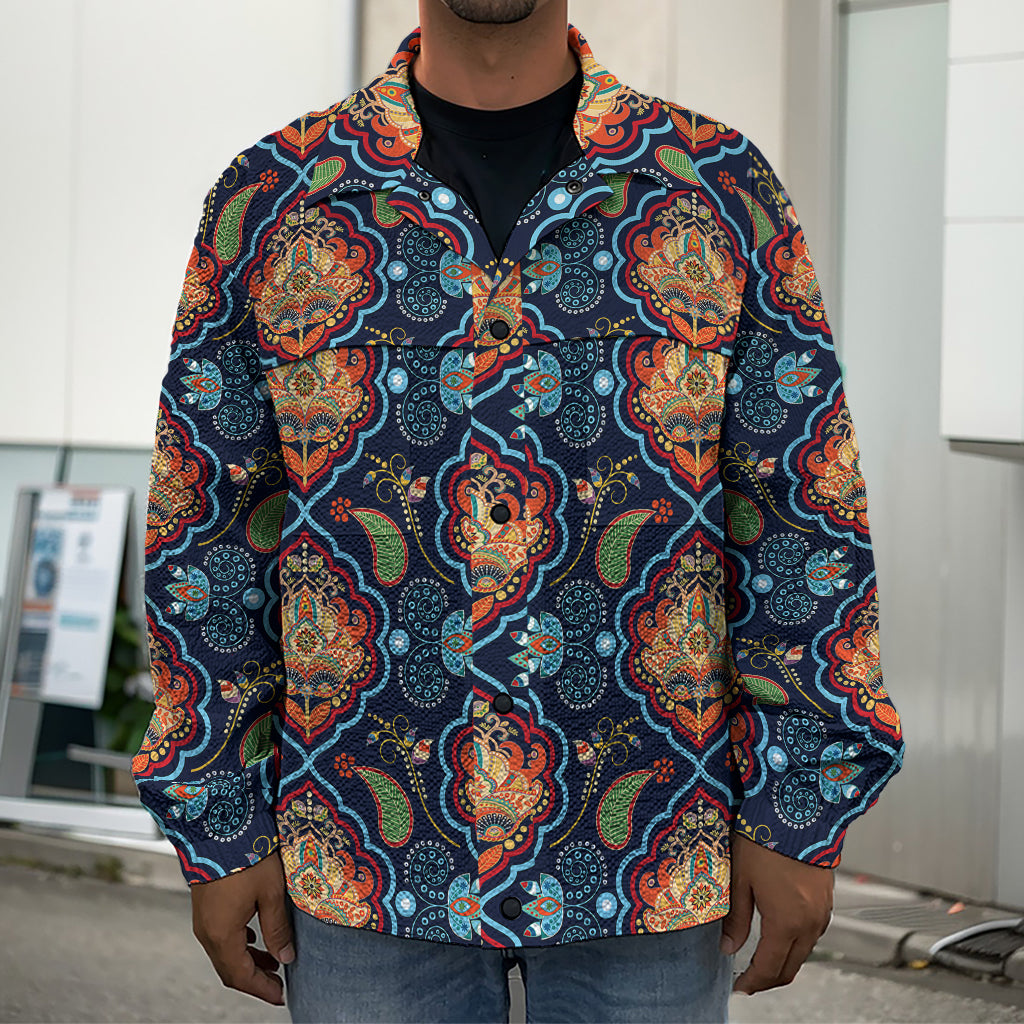 Indian Floral Paisley Pattern Print Men's Shirt Jacket