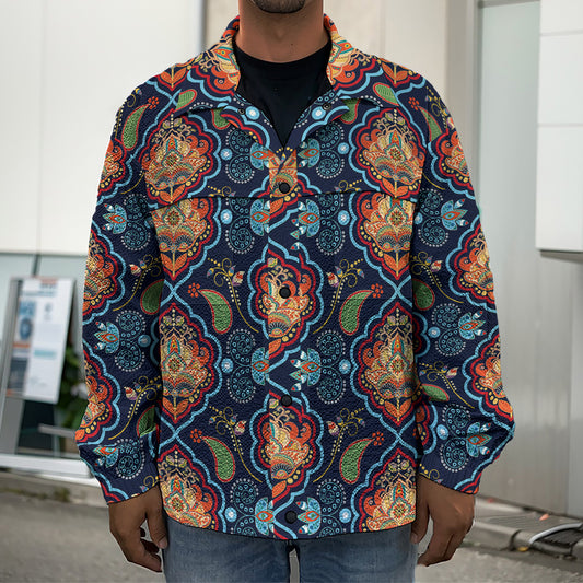 Indian Floral Paisley Pattern Print Men's Shirt Jacket