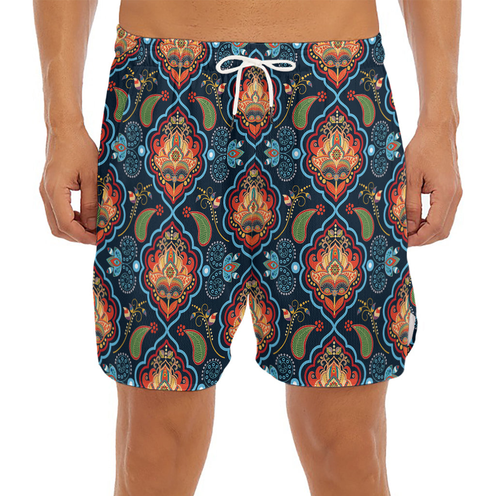 Indian Floral Paisley Pattern Print Men's Split Running Shorts