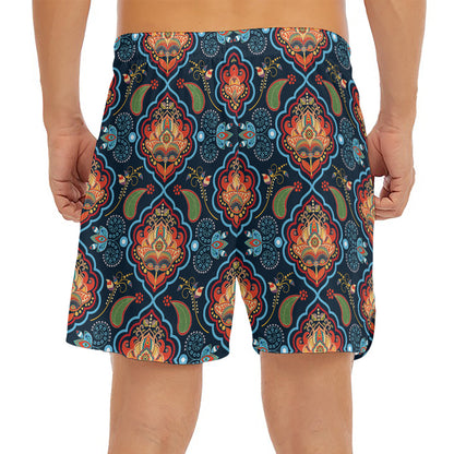 Indian Floral Paisley Pattern Print Men's Split Running Shorts