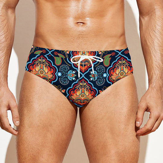 Indian Floral Paisley Pattern Print Men's Swim Briefs