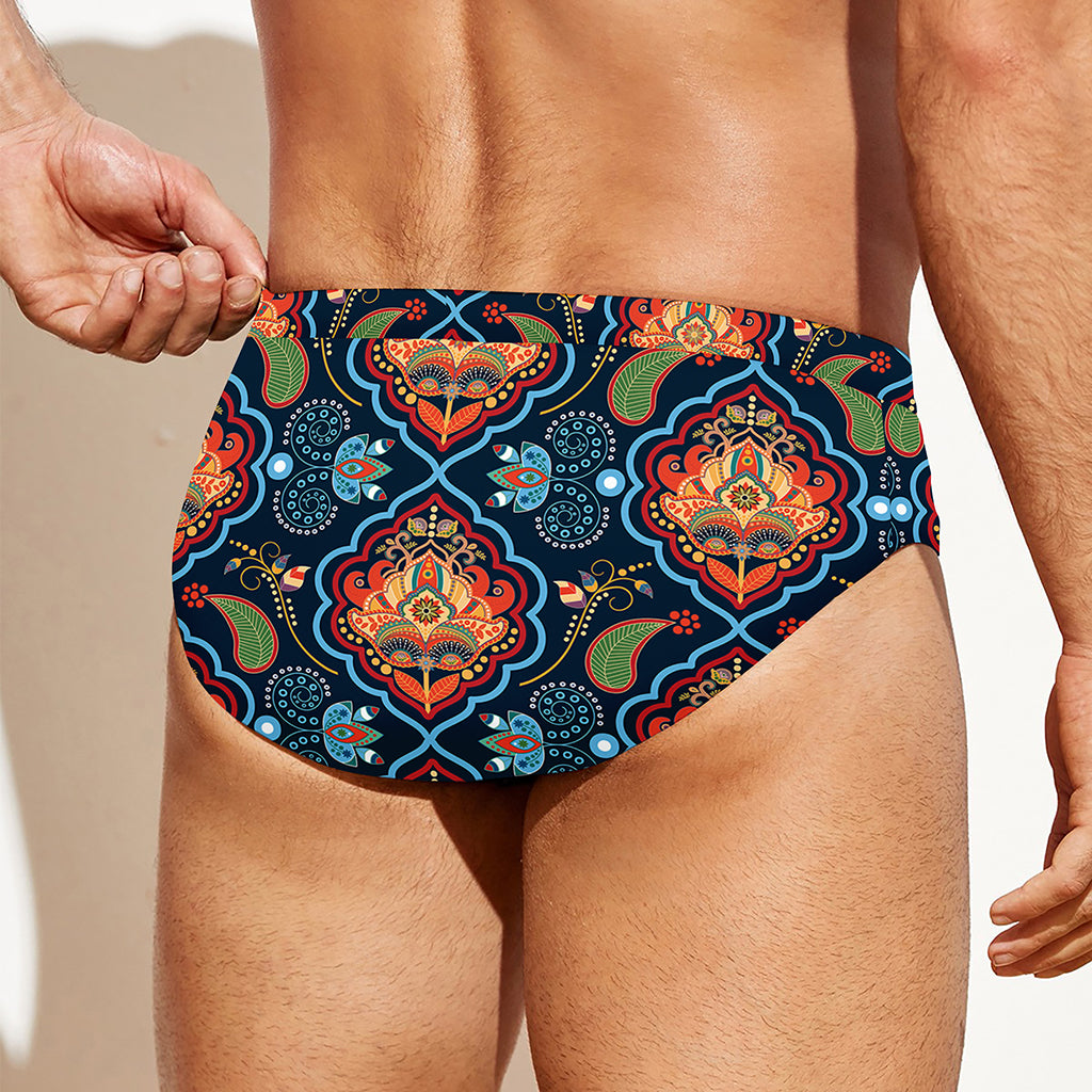 Indian Floral Paisley Pattern Print Men's Swim Briefs