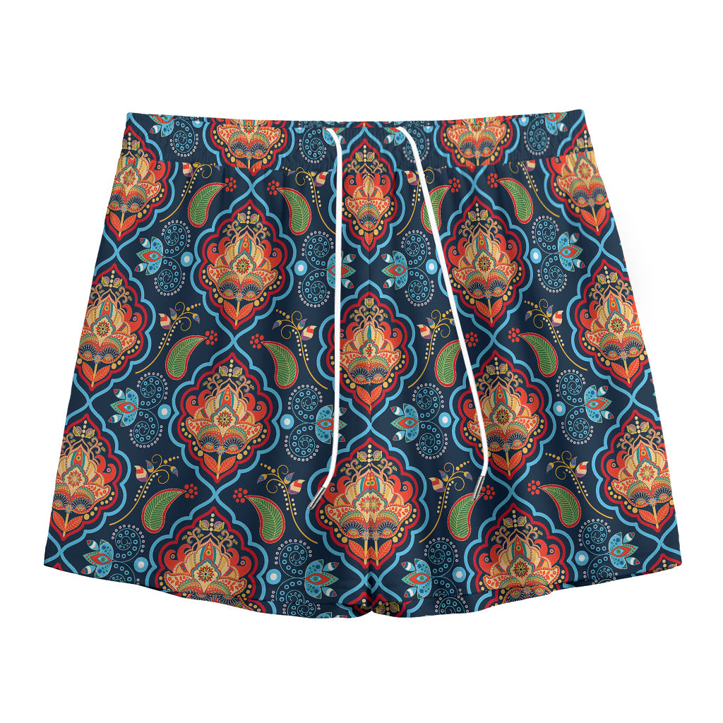 Indian Floral Paisley Pattern Print Mesh Shorts