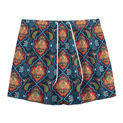 Indian Floral Paisley Pattern Print Mesh Shorts