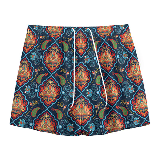 Indian Floral Paisley Pattern Print Mesh Shorts