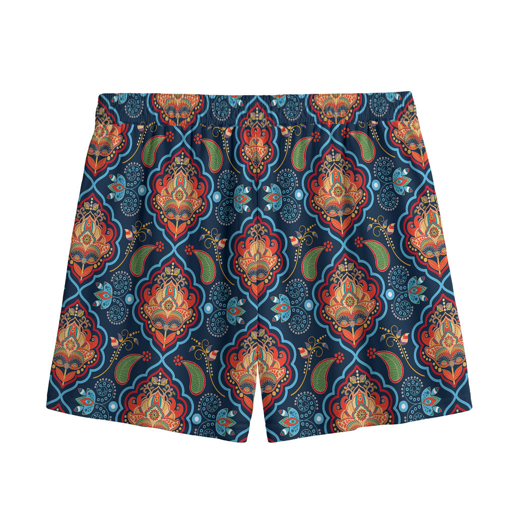 Indian Floral Paisley Pattern Print Mesh Shorts