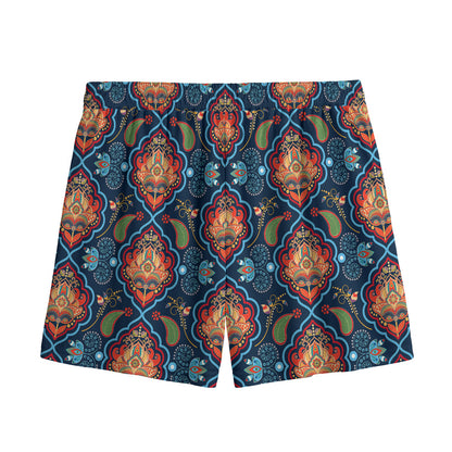 Indian Floral Paisley Pattern Print Mesh Shorts