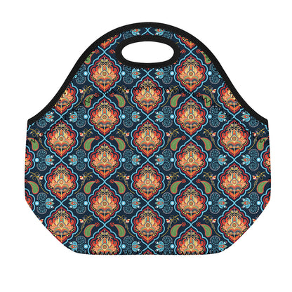 Indian Floral Paisley Pattern Print Neoprene Lunch Bag
