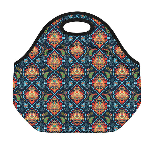Indian Floral Paisley Pattern Print Neoprene Lunch Bag