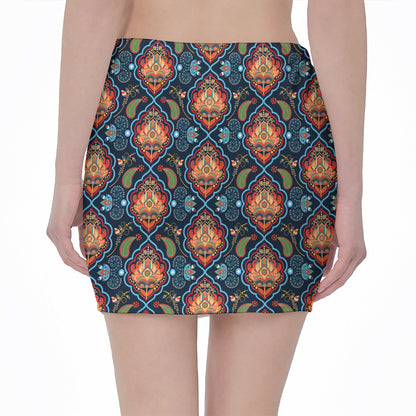 Indian Floral Paisley Pattern Print Pencil Mini Skirt