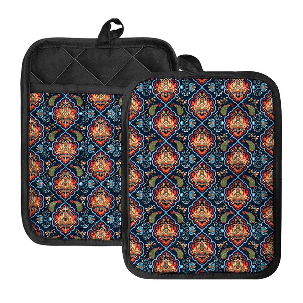 Indian Floral Paisley Pattern Print Pot Holders With Pocket