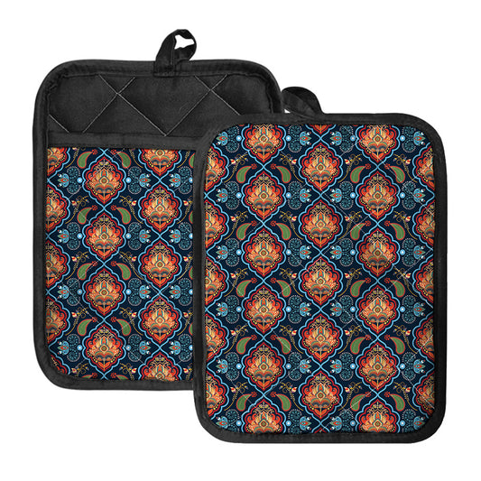 Indian Floral Paisley Pattern Print Pot Holders With Pocket